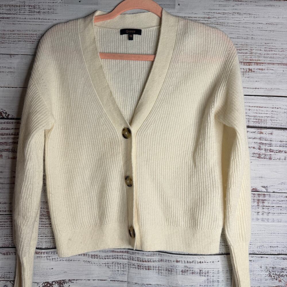 Quince XS Ivory Wool Baby Alpaca Blend Chunky Knit Button Cardigan Sweater